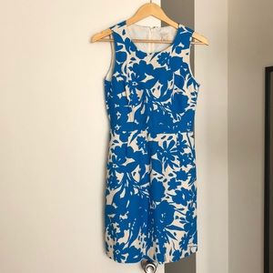Blue floral print dress. Great for work or social.
